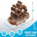 Піратський корабель "Божевільний скарб" конструктор механічний дерев'яний 3D