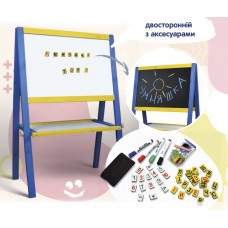 Мольберт в наборі з аксесуарами в коробці жовто-синій 