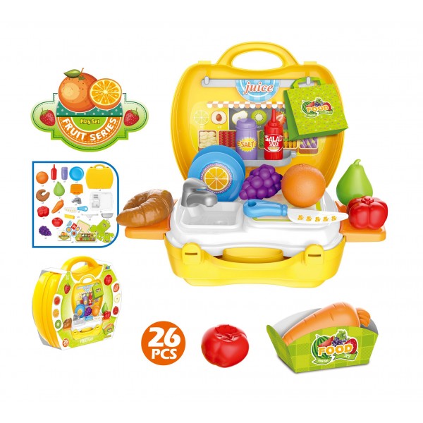 Набор игрушечный с фруктами в чемодане, 26 элементов